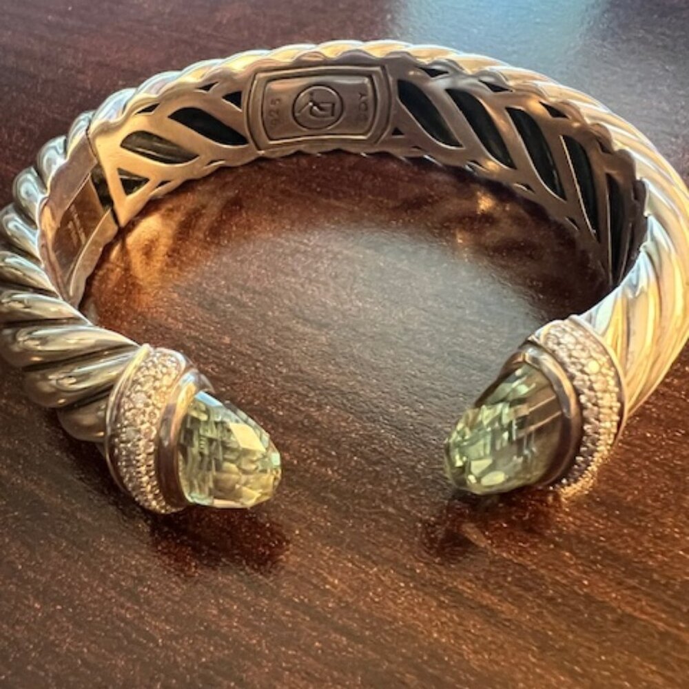 David Yurman Sterling Silver Prasiolite & Diamonds Cable Bracelet.